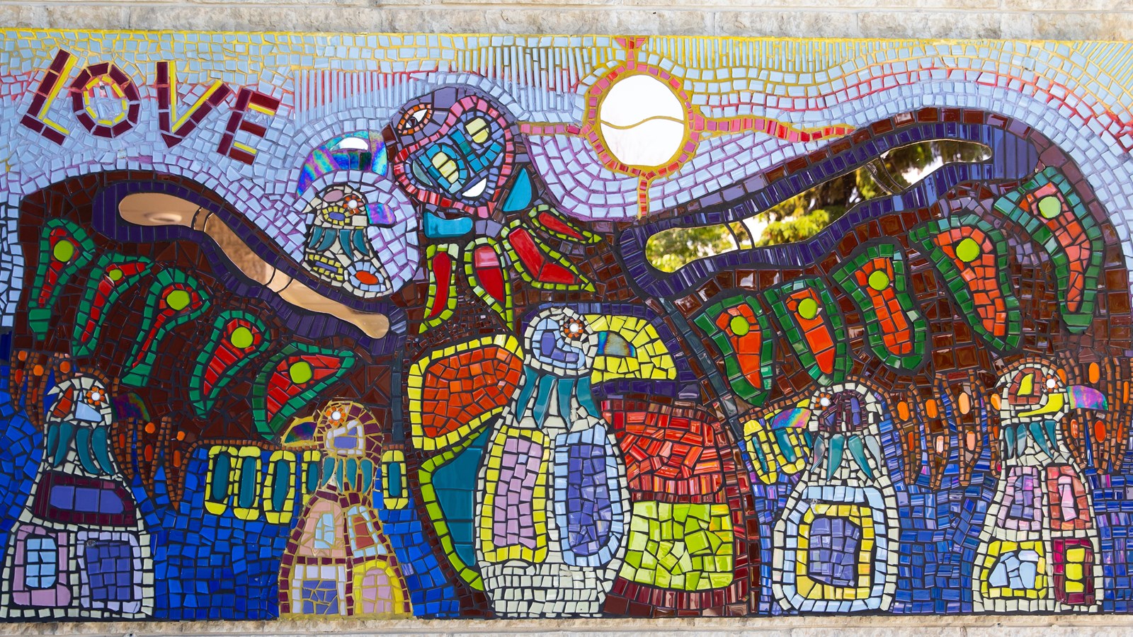 The nearly complete eagle mosaic, now featured on Flora Avenue.